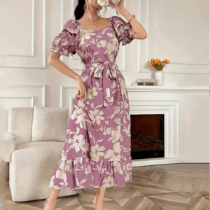 Vestido Estampa Floral e Laço Taynah
